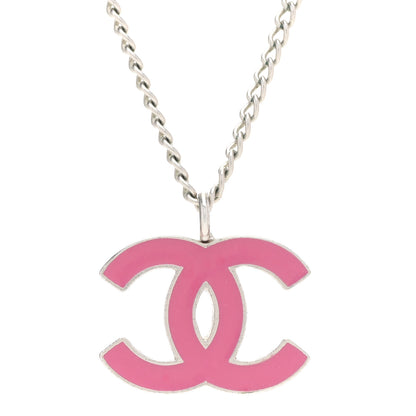 Chanel Enamel CC Pendant Necklace Pink Silver 4 of 7