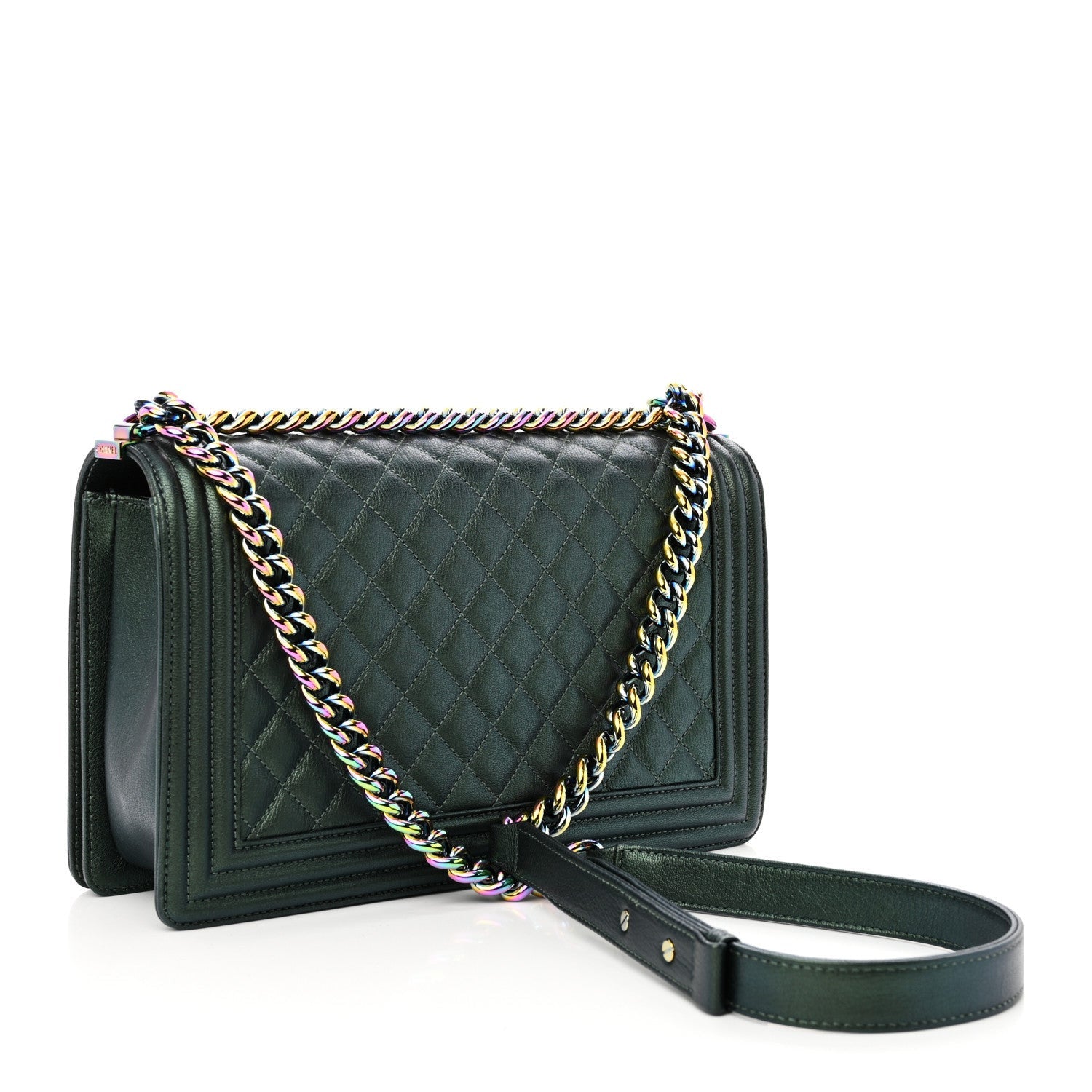 Chanel Iridescent Goatskin Quilted New Medium Boy Flap Green 3 of 7