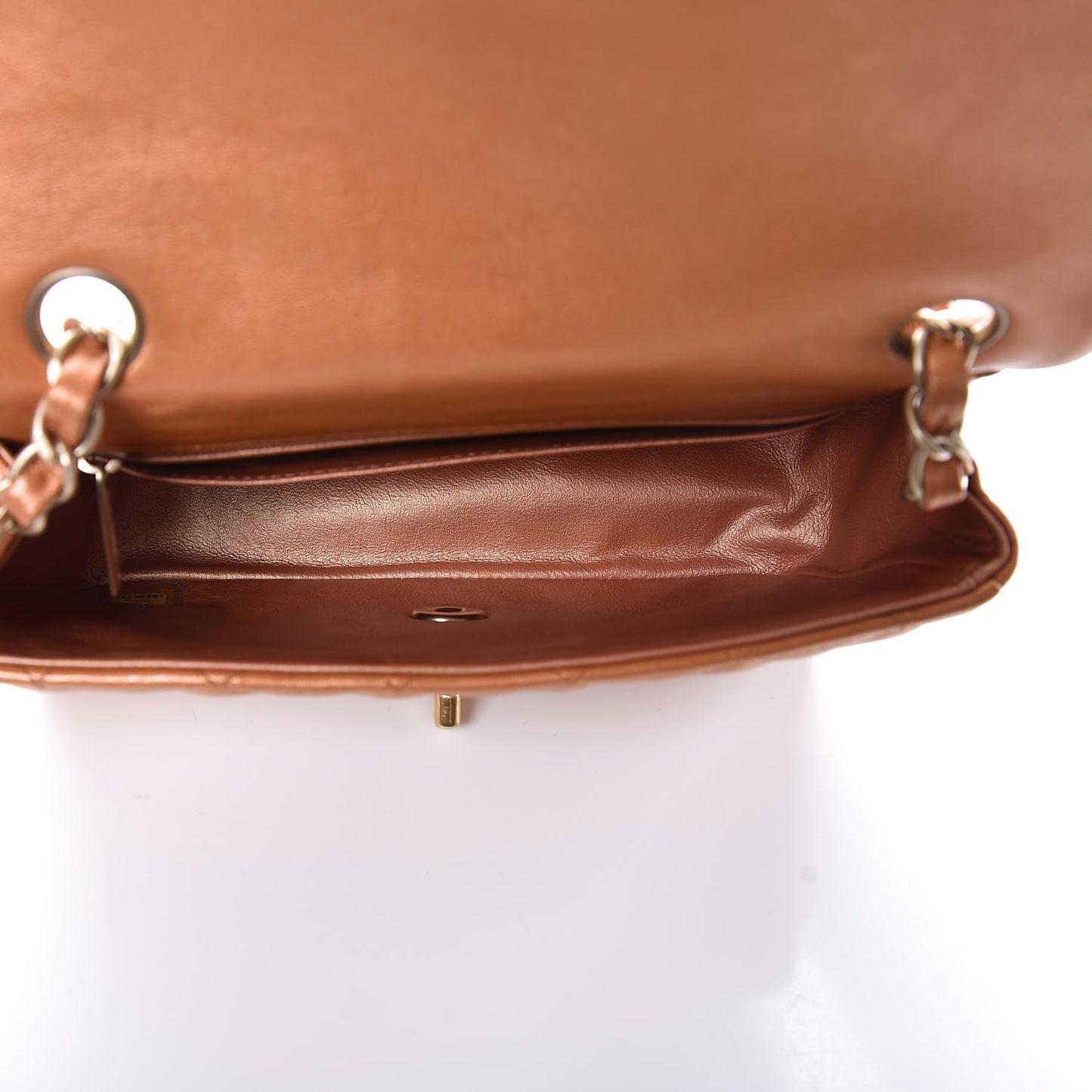 Metallic Lambskin Quilted Mini Rectangular Flap Copper