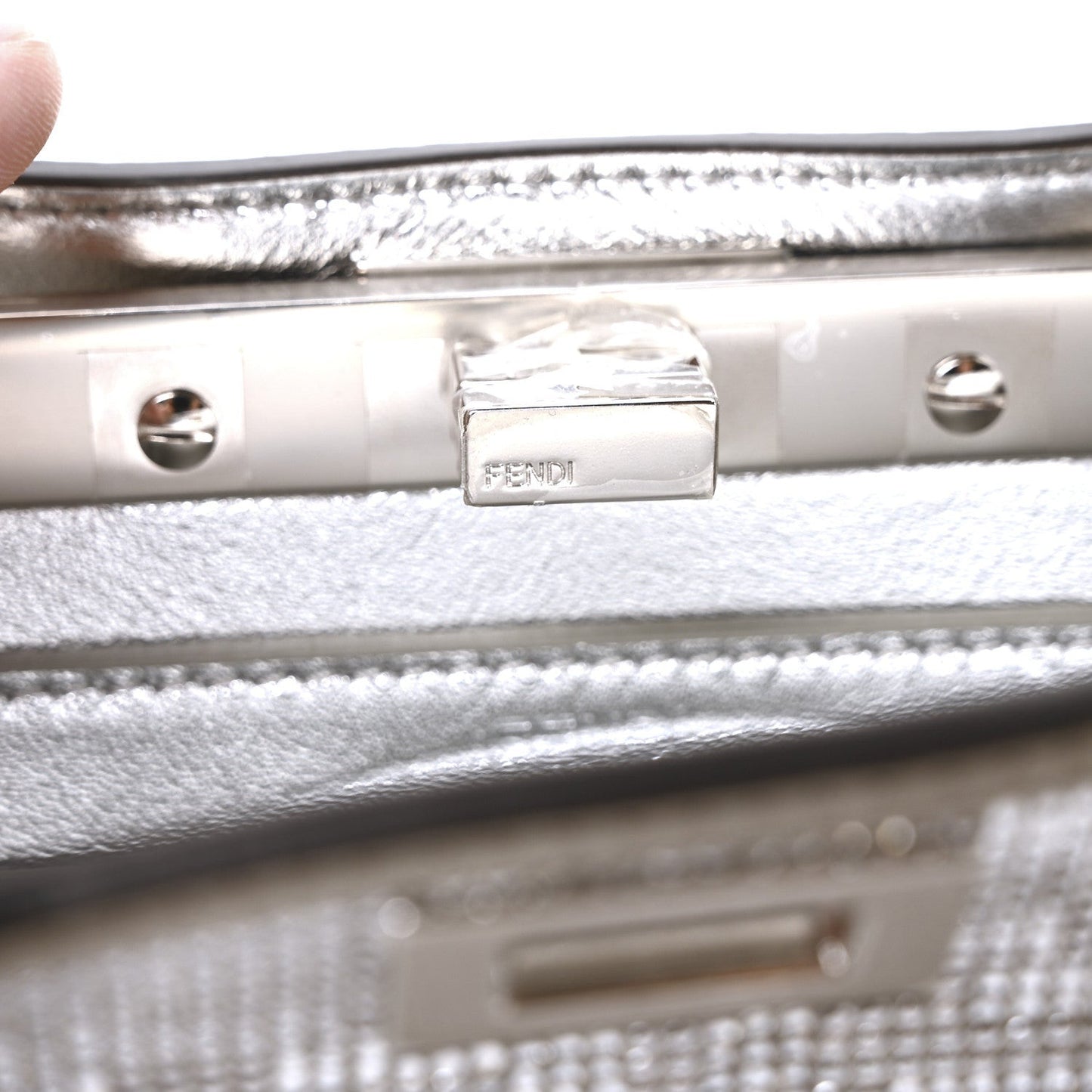 Crystal Vitello Laminato FF Petite Peekaboo I SEE U Satchel Crystal Argento