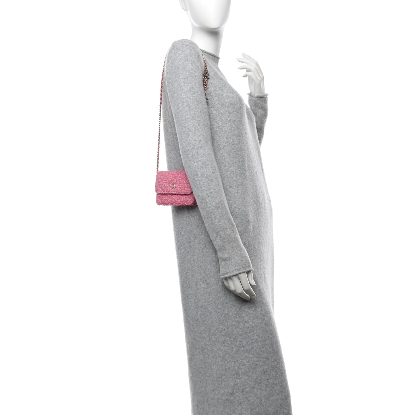 Tweed Quilted Flap Chain Waist Bag Pink