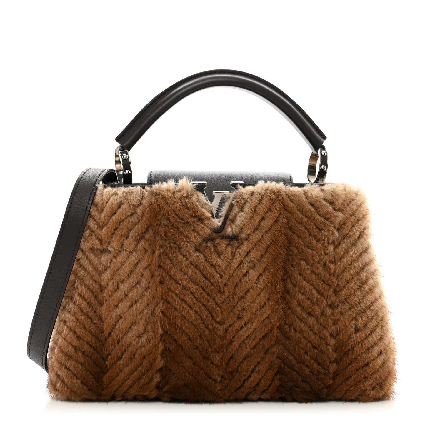 Mink Fur Capucines MM Dark Brown