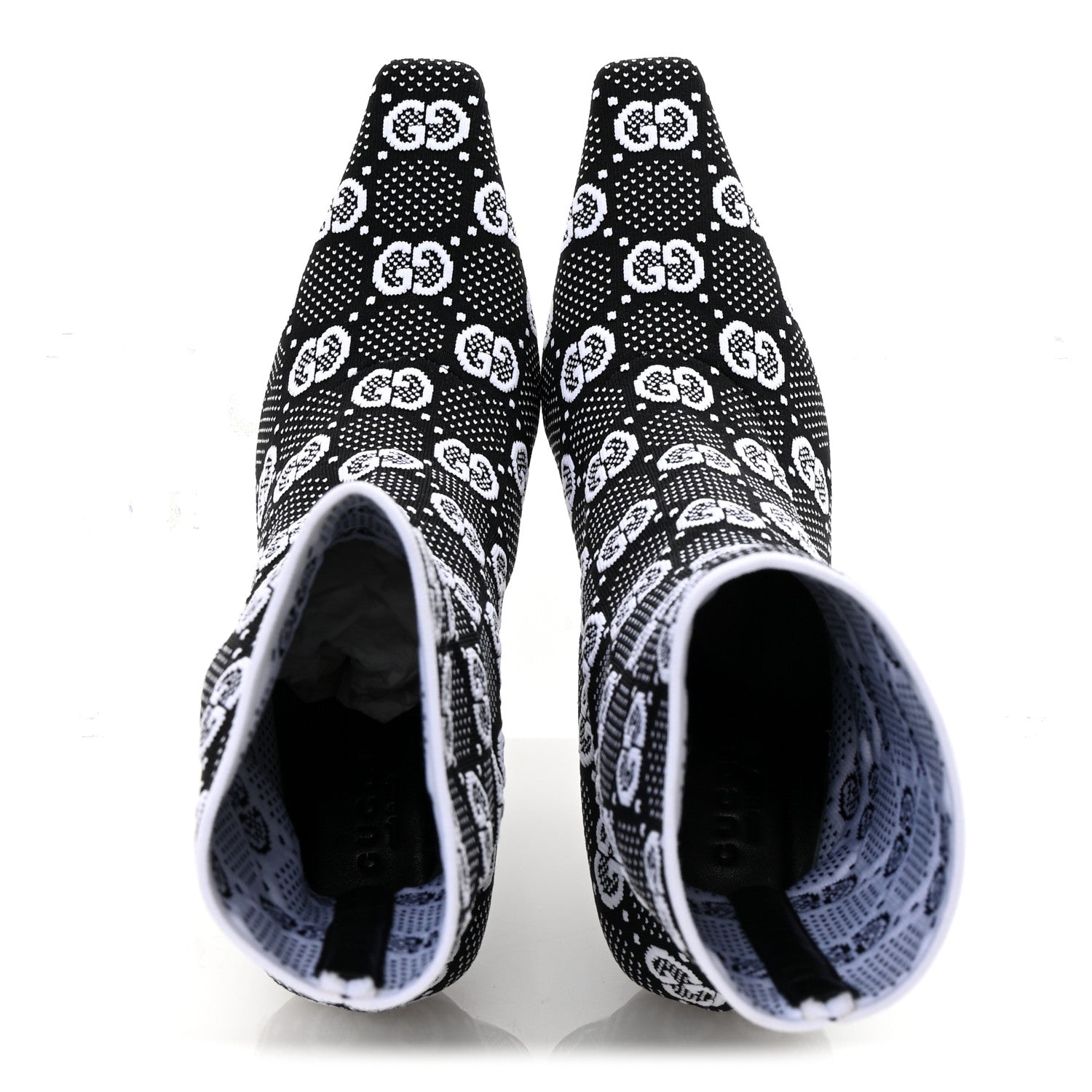 Gucci Technical Jersey Knit GG Monogram Square G 75mm Ankle Boots 38 Black Great White 2 of 9
