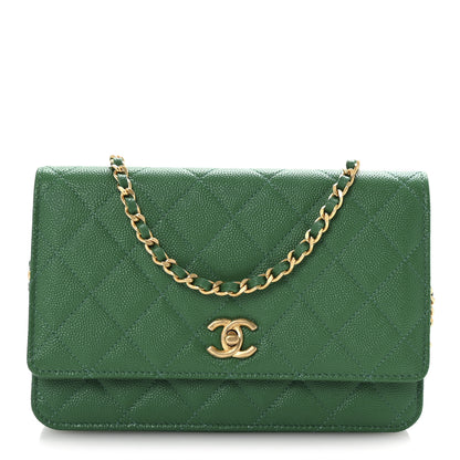 Chanel Caviar Quilted Coco Stamps Wallet On Chain WOC Green 1 of 12