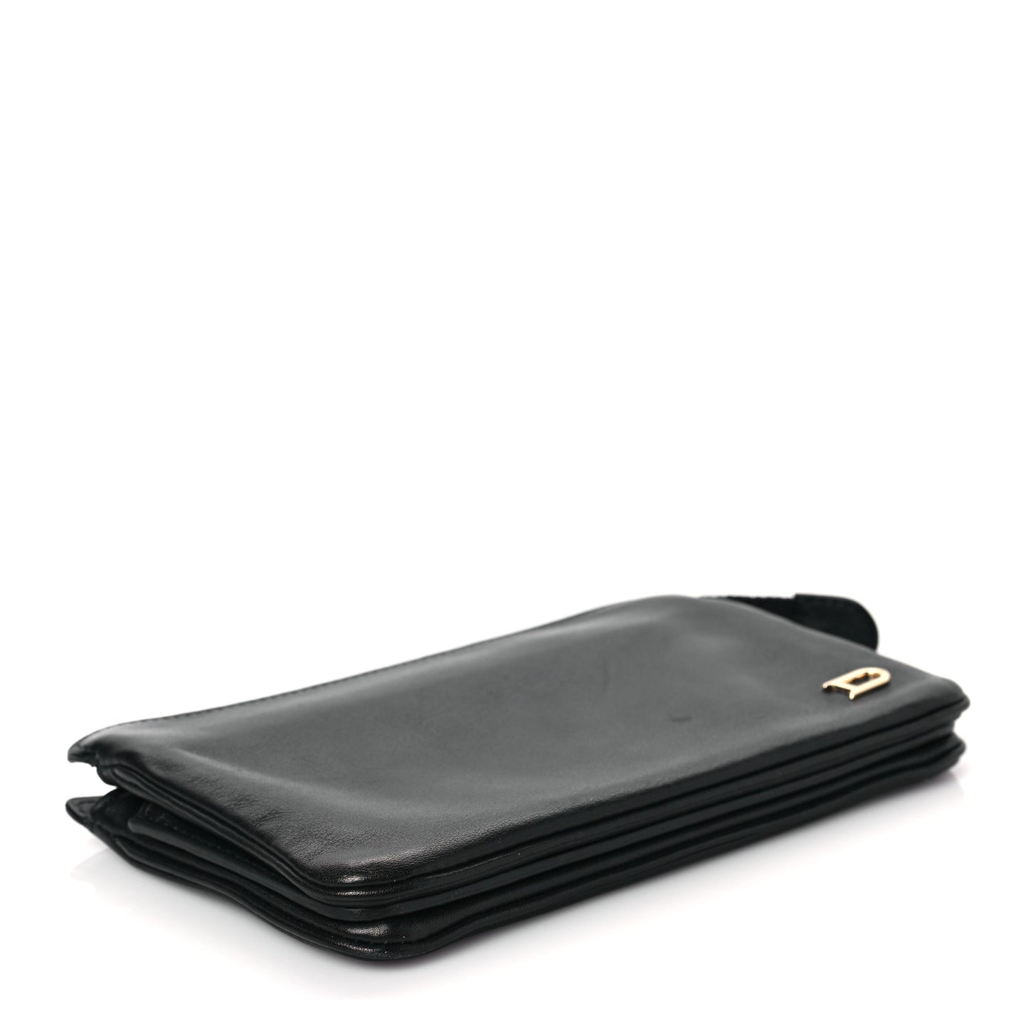 Grained Calfskin Triple Wristlet Pouch Black
