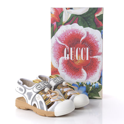 Gucci Mesh Fabric Tinsel Sport Sandals 37.5 White Silver 8 of 8