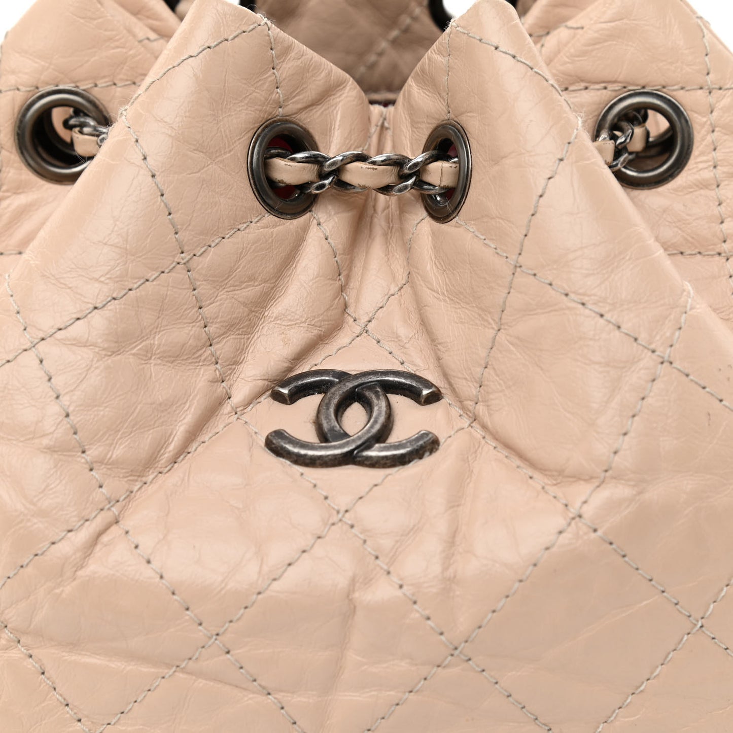 Aged Calfskin Quilted Small Gabrielle Backpack Beige Black