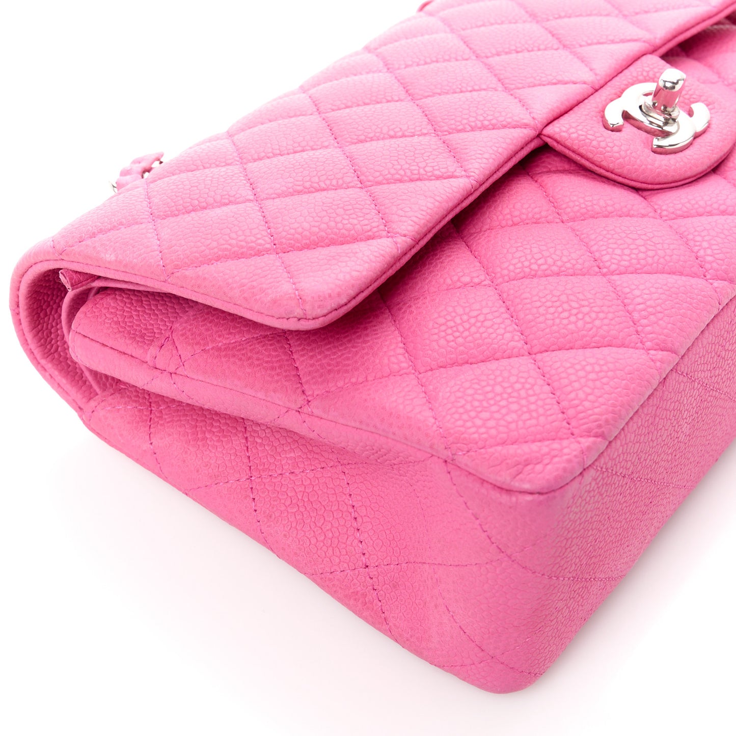 Iridescent Caviar Quilted Medium Double Flap Pink