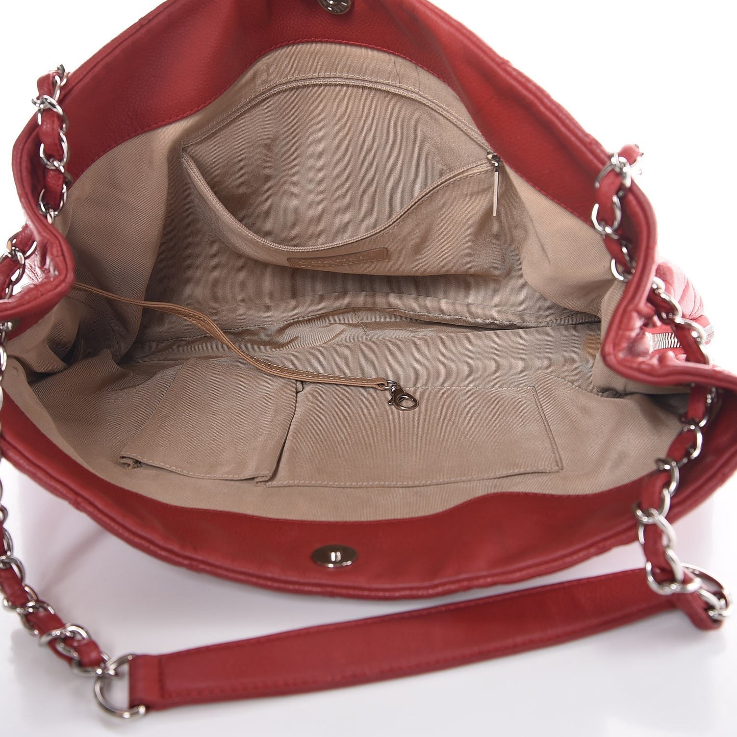 Caviar Quilted Expandable Zip Shoulder Bag Red
