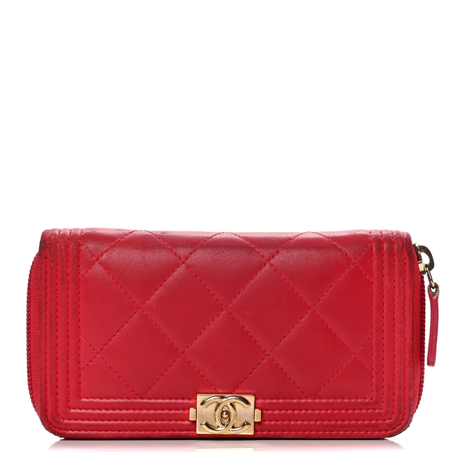 Chanel Lambskin Quilted Small Boy Zip Around Wallet Red 1 of 5