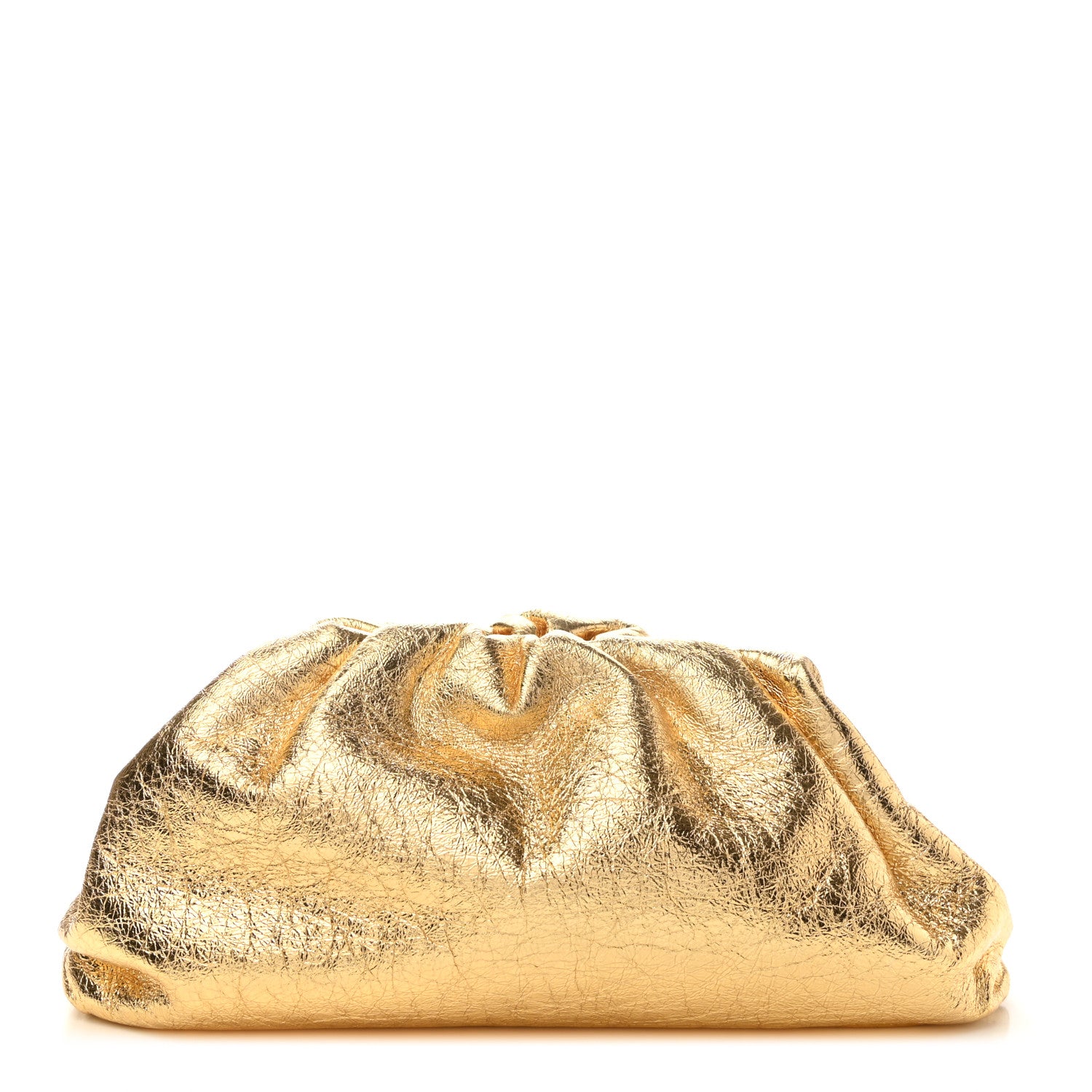Bottega Veneta Metallic Crinkled Lambskin The Pouch Oversized Clutch Oro 1 of 6