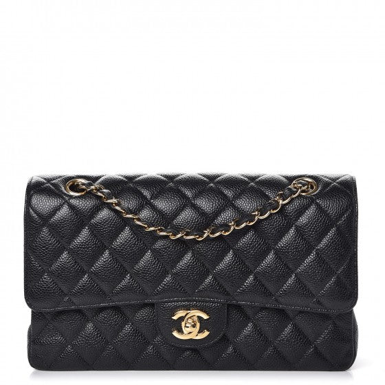 Caviar Quilted Medium Double Flap Black