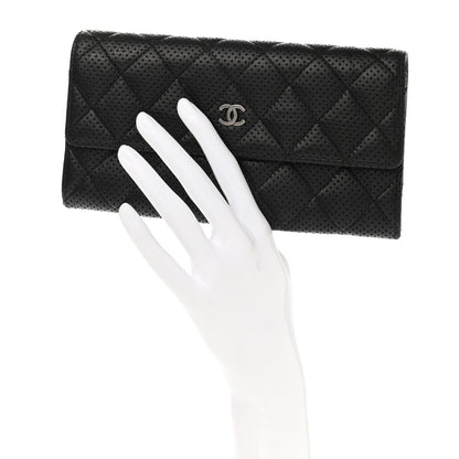 Chanel Perforated Lambskin Quilted Large Gusset Flap Wallet Black 2 of 10