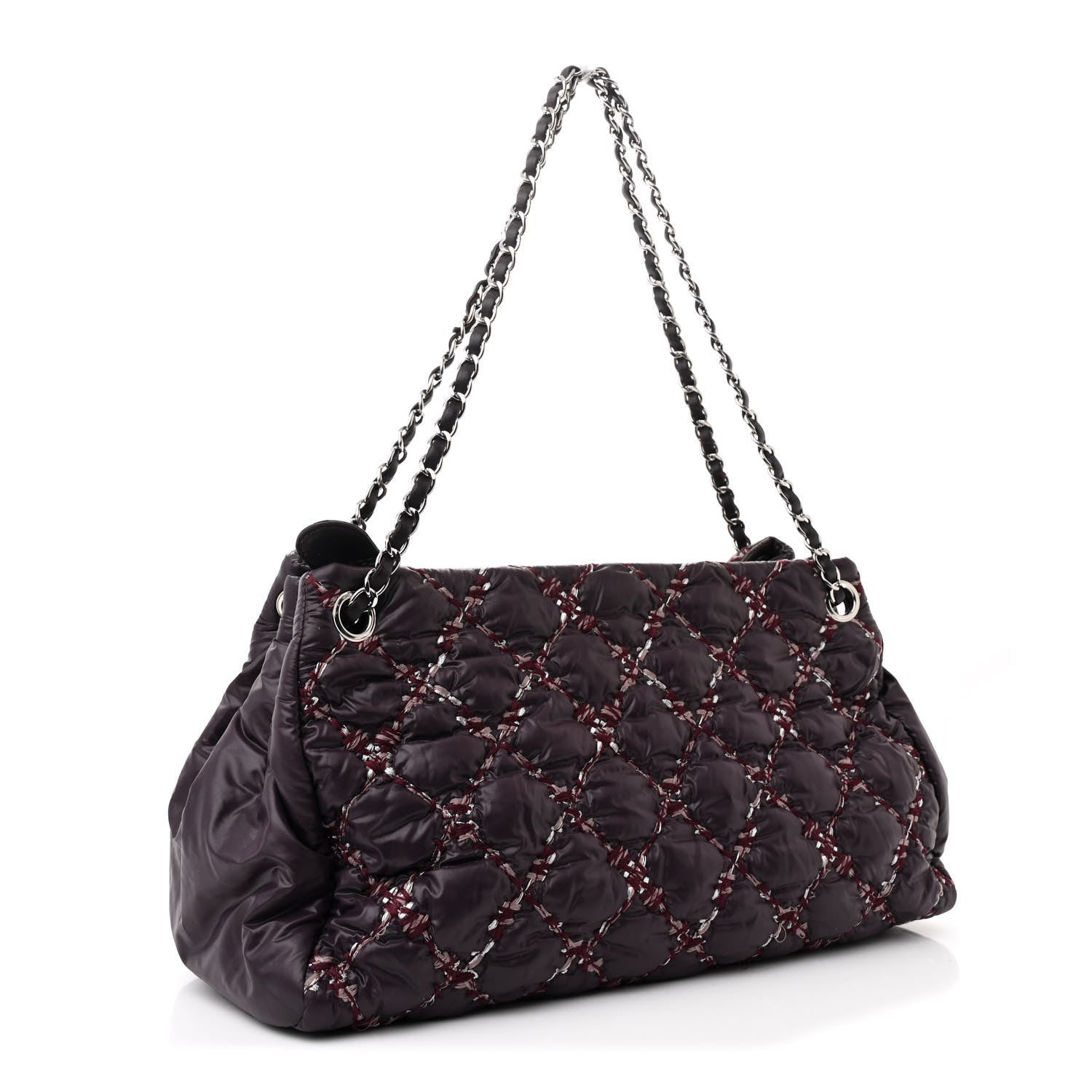 Chanel Nylon Quilted Tweed Stitch Bubble Tote Plum 3 of 7