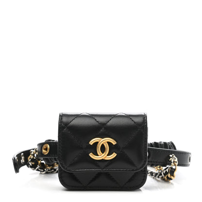 Chanel Goatskin Quilted Airpods Pro Case Belt Black 1 of 7