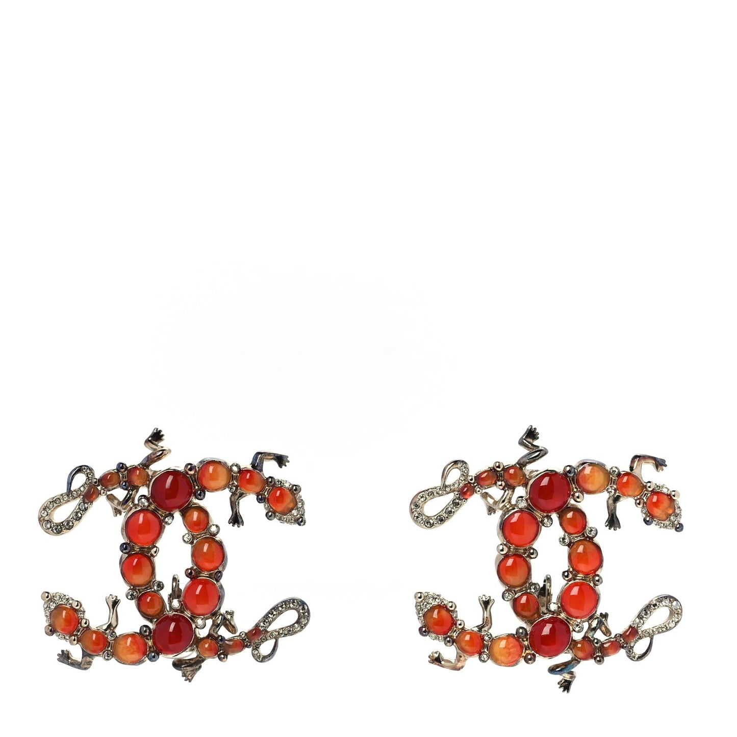 Crystal CC Gecko Clip On Earrings Gold