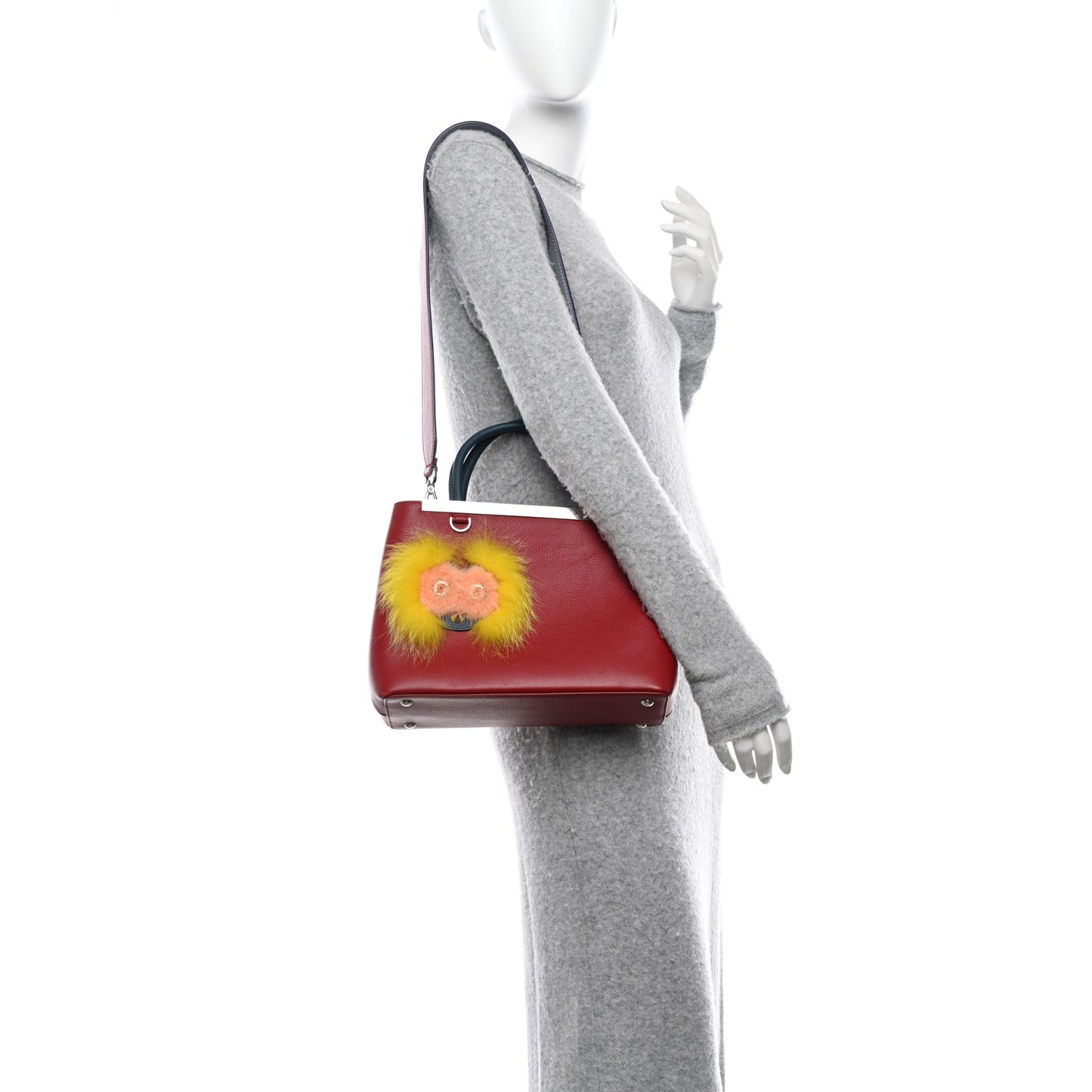 Vitello Dolce Fox Mink Crystal Bi-Color Monster Mirror Charm Petite 2Jours Tote Ribes