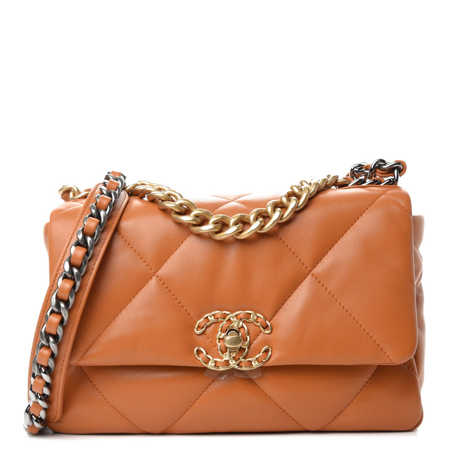 Lambskin Quilted Medium Chanel 19 Flap Light Brown