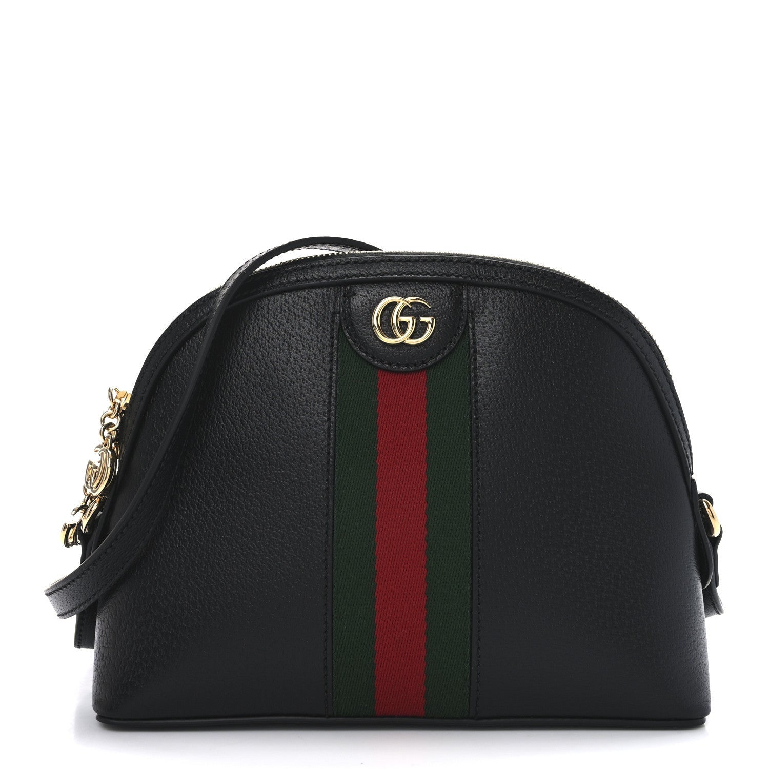 Gucci Calfskin GG Web Small Ophidia Dome Shoulder Bag Black 1 of 7