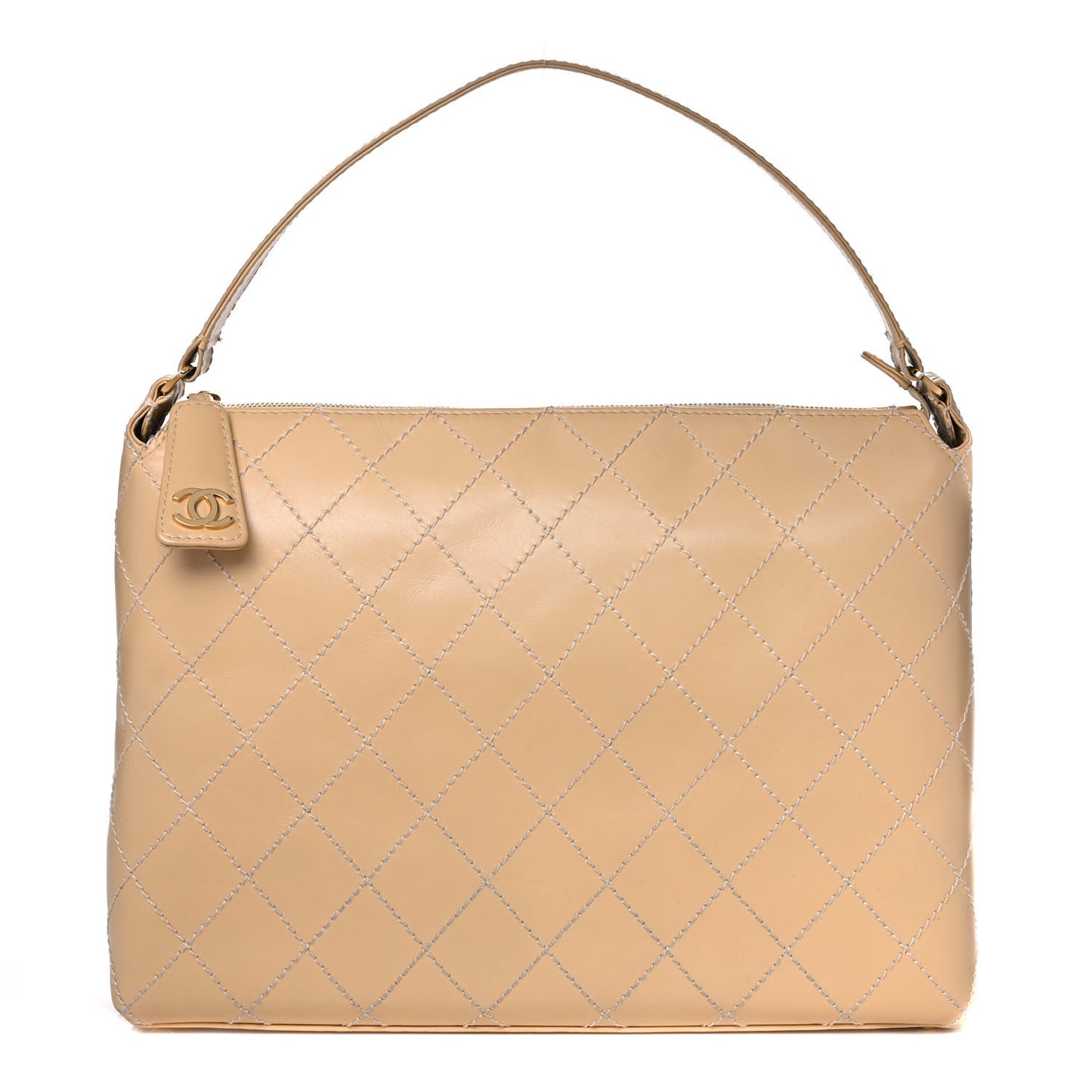 Calfskin Stitched Shoulder Bag Beige