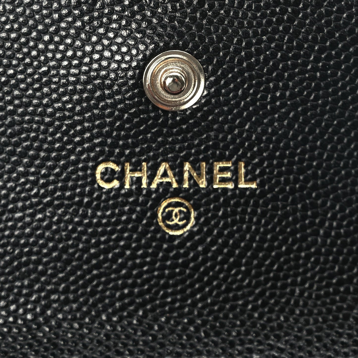 CHANEL Caviar Metal Perforated Quilted CC Flap Card Holder Black