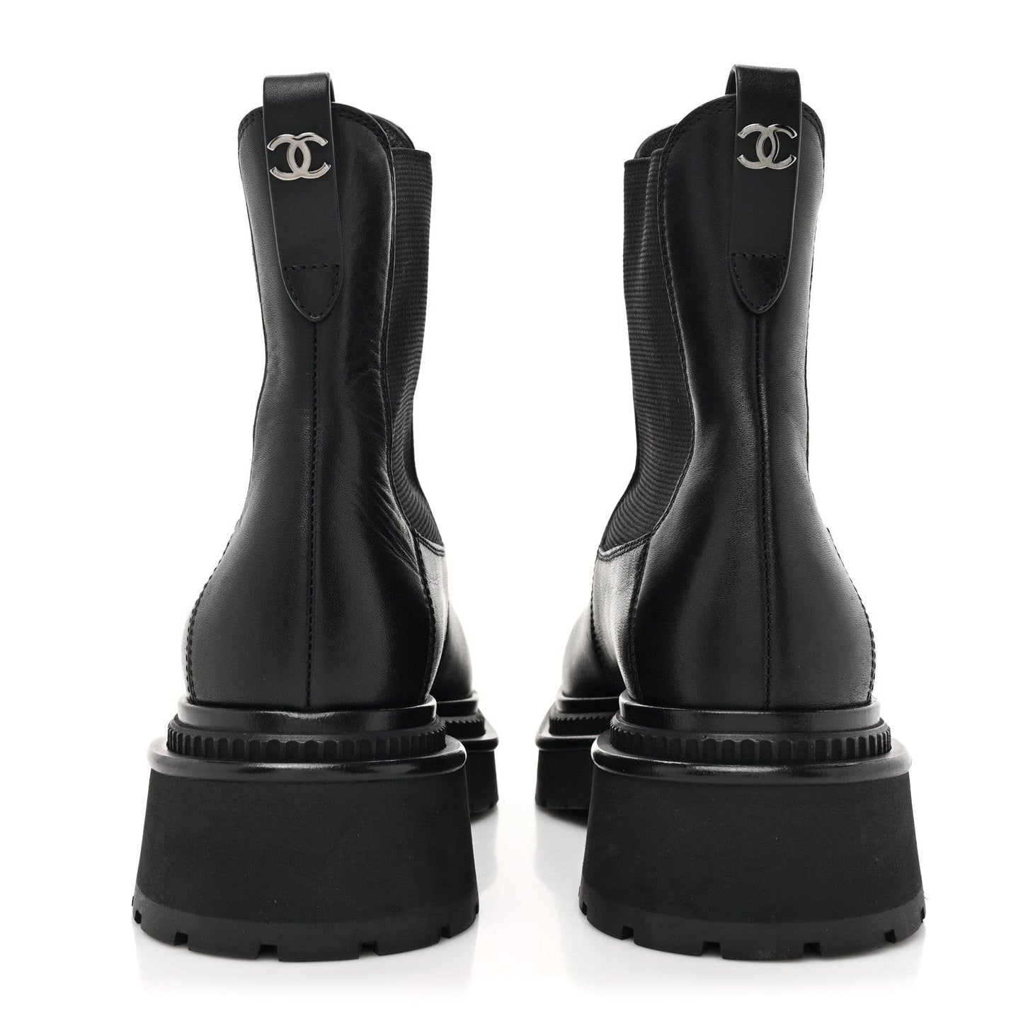 Calfskin Patent Cap Toe Ankle Boots 37.5 Black