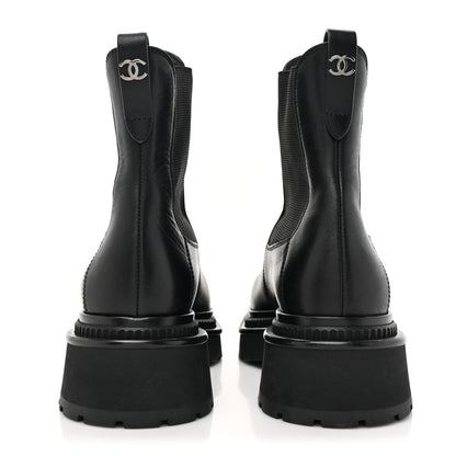 Chanel Calfskin Patent Cap Toe Ankle Boots 37.5 Black 4 of 7