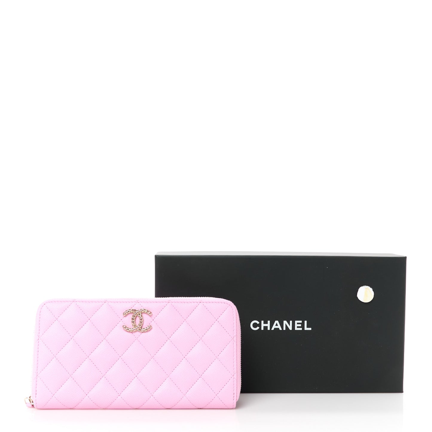 Caviar Quilted Perforated CC Long Zipped Wallet Pink