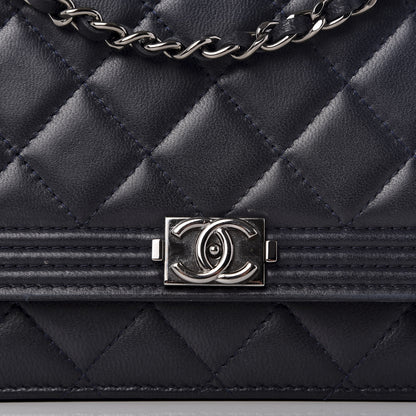 Chanel Lambskin Quilted Boy Wallet On Chain WOC Navy Blue 9 of 10