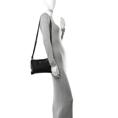 Prada Vitello Daino Soft Zippered Shoulder Bag Black 2 of 11