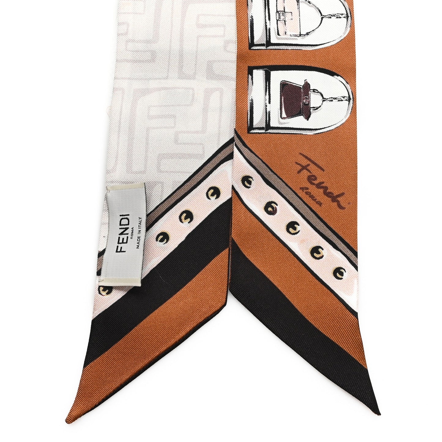 Silk Bag Print Wrappy Scarf Brown Multicolor