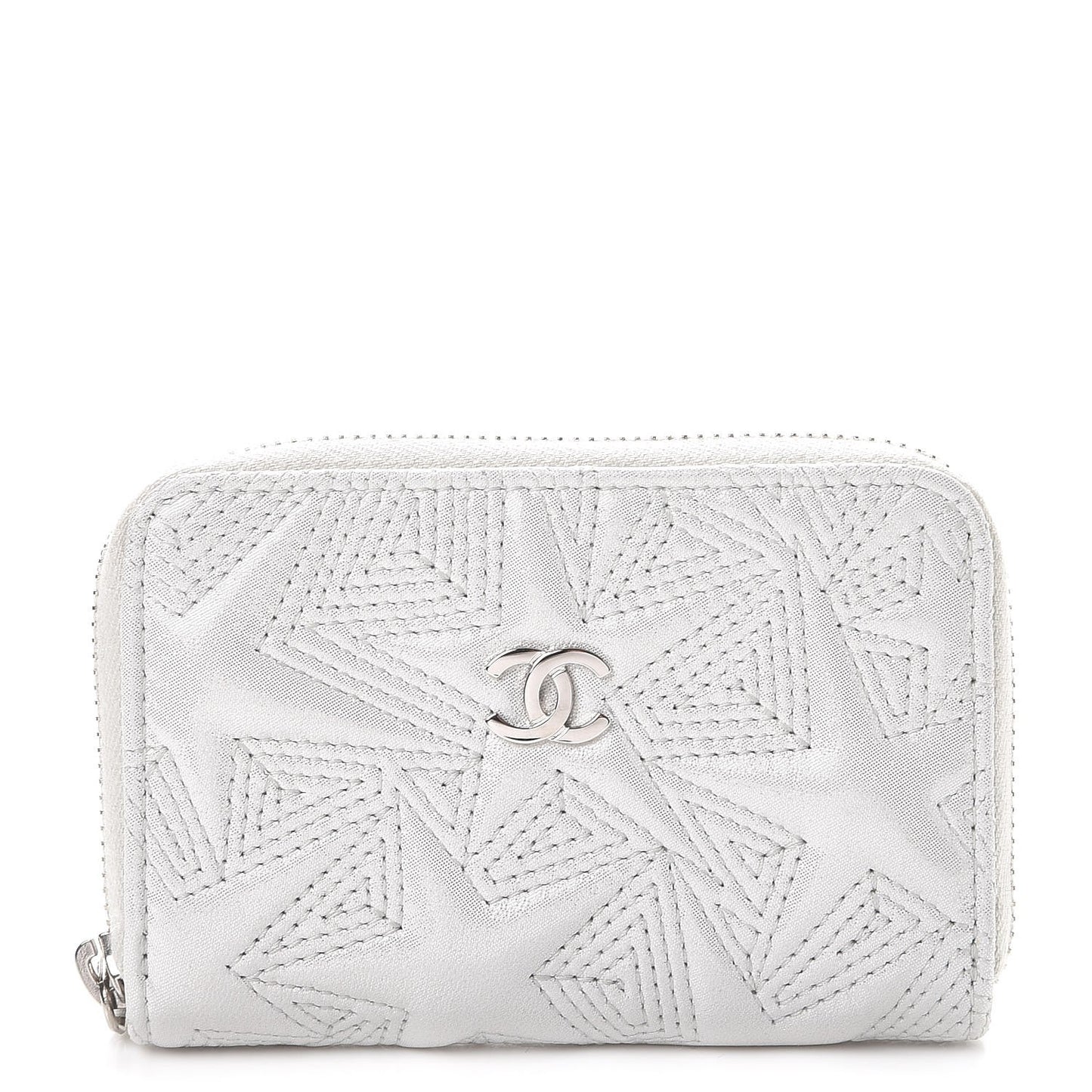 Metallic Lambskin Star Embossed Coin Purse Light Silver