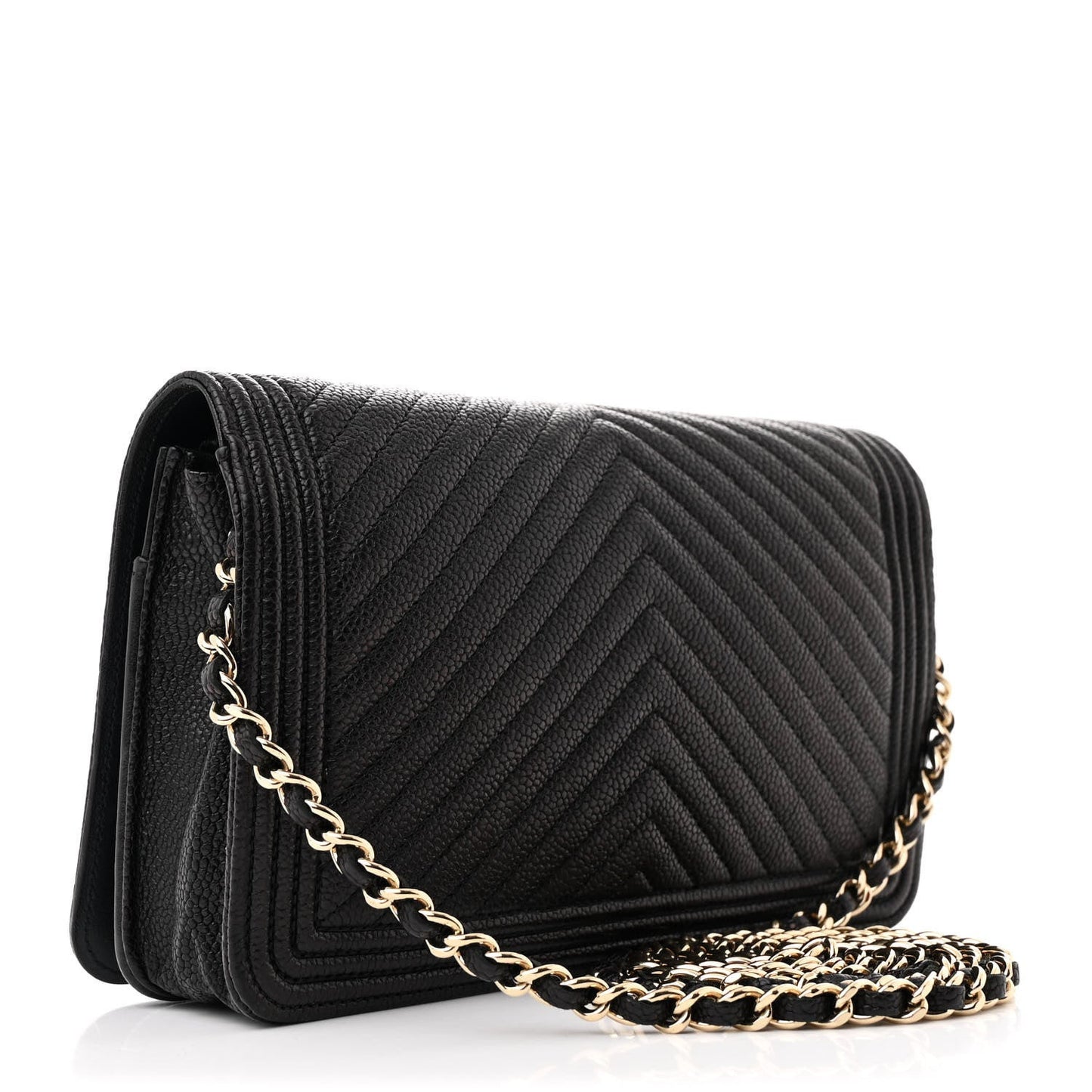 Caviar Chevron Quilted Boy Wallet On Chain WOC Black