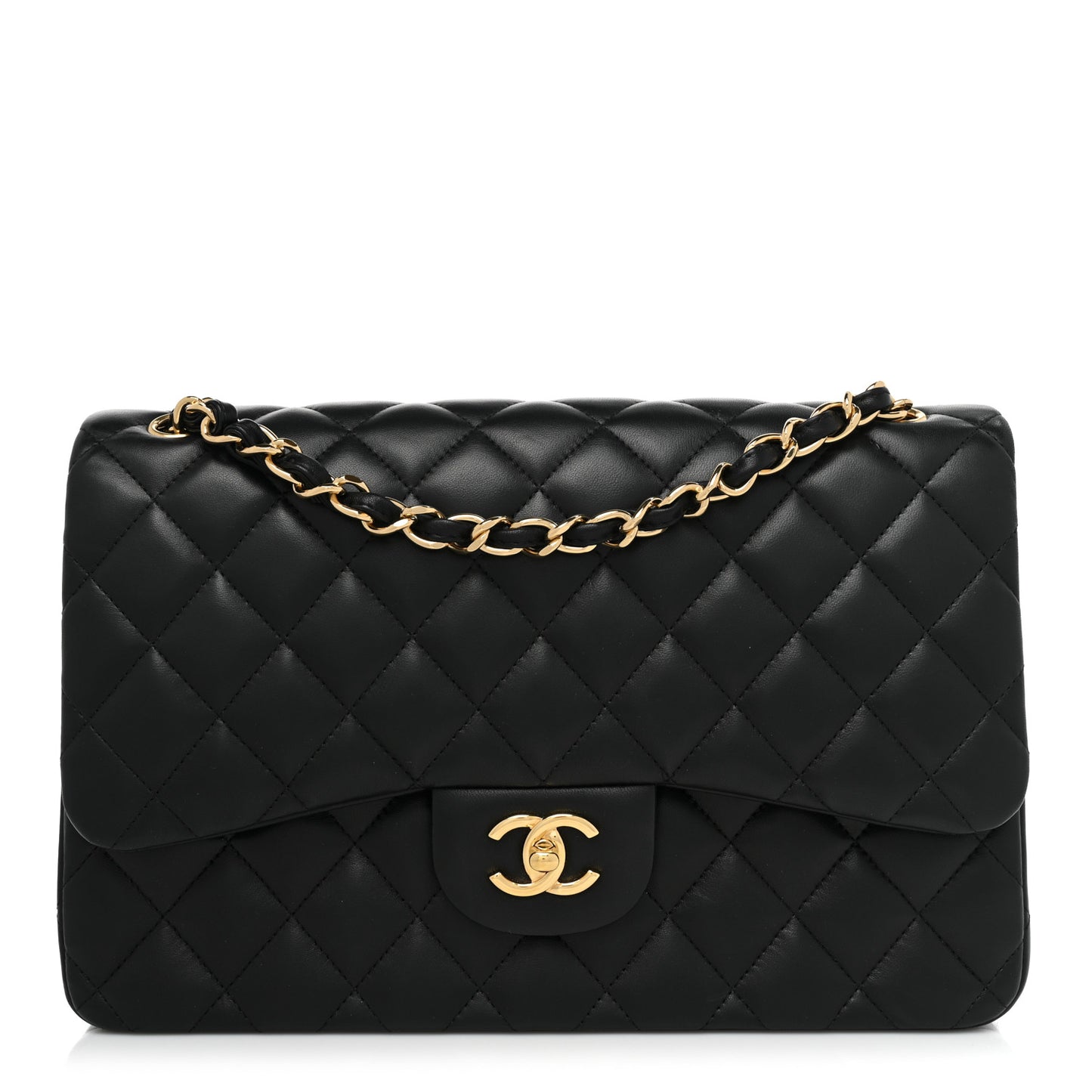 Lambskin Quilted Jumbo Double Flap Black