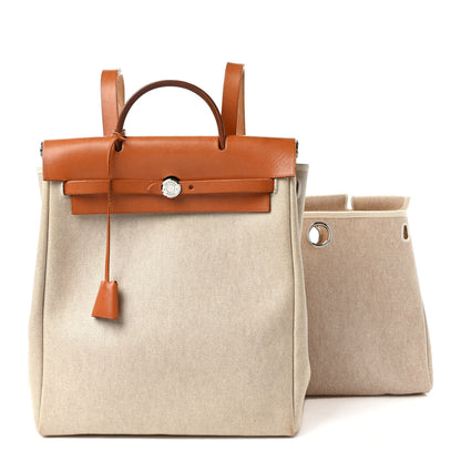 Hermes Toile Vache Calfskin Herbag 30 PM Backpack Natural 1 of 11