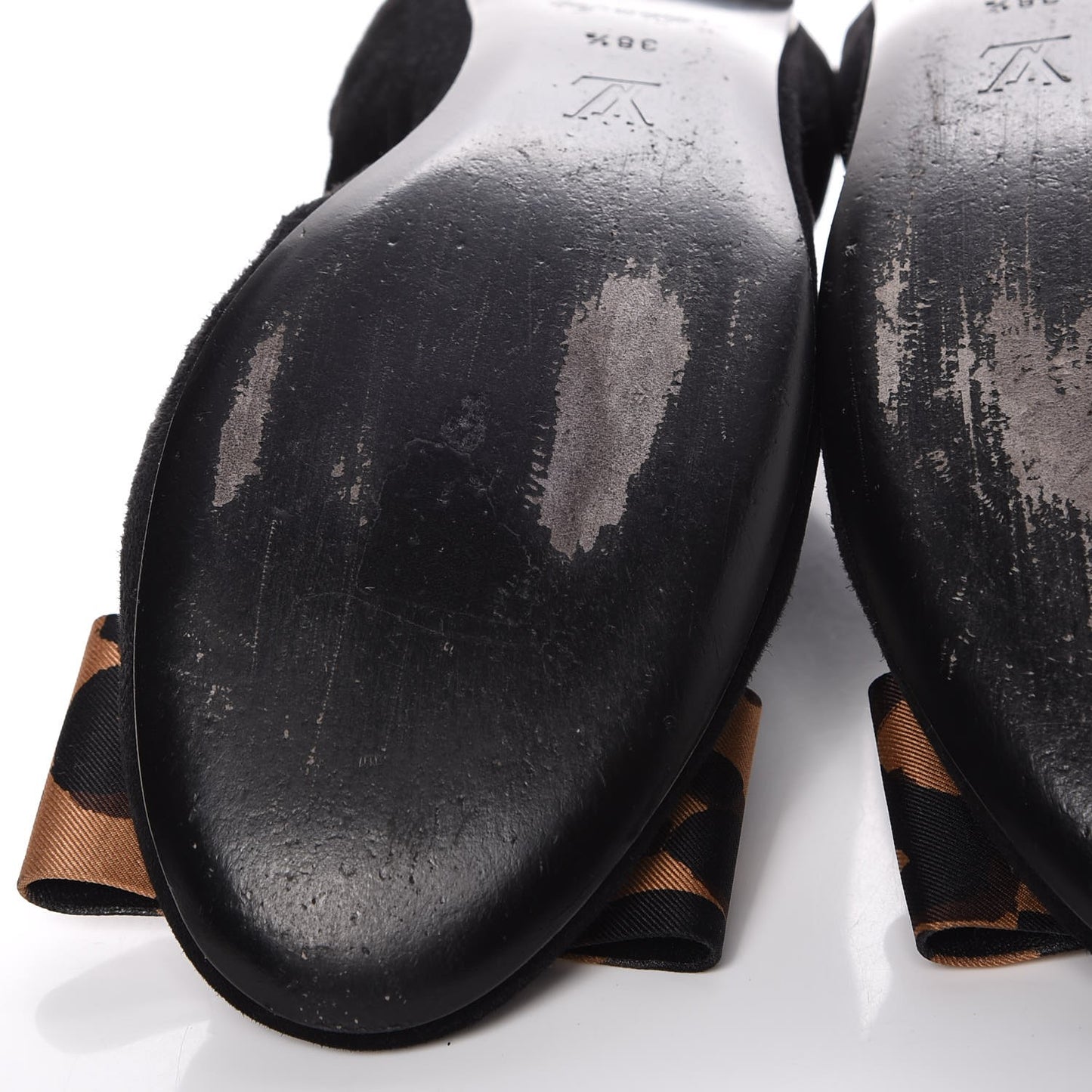 Suede Satin Leopard Mimi Bow Ballerina Flats 38.5 Black