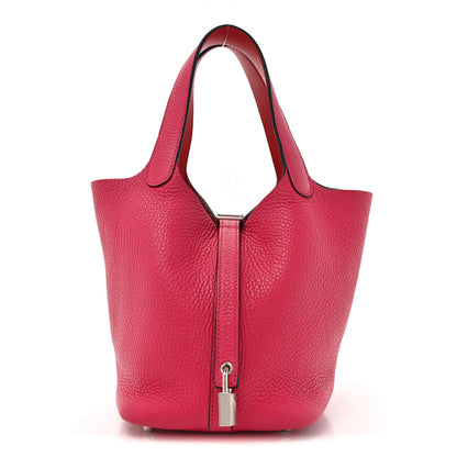 Hermes Taurillon Clemence Swift Eclat Picotin Lock 18 PM Rose Mexico Rouge De Coeur 1 of 13