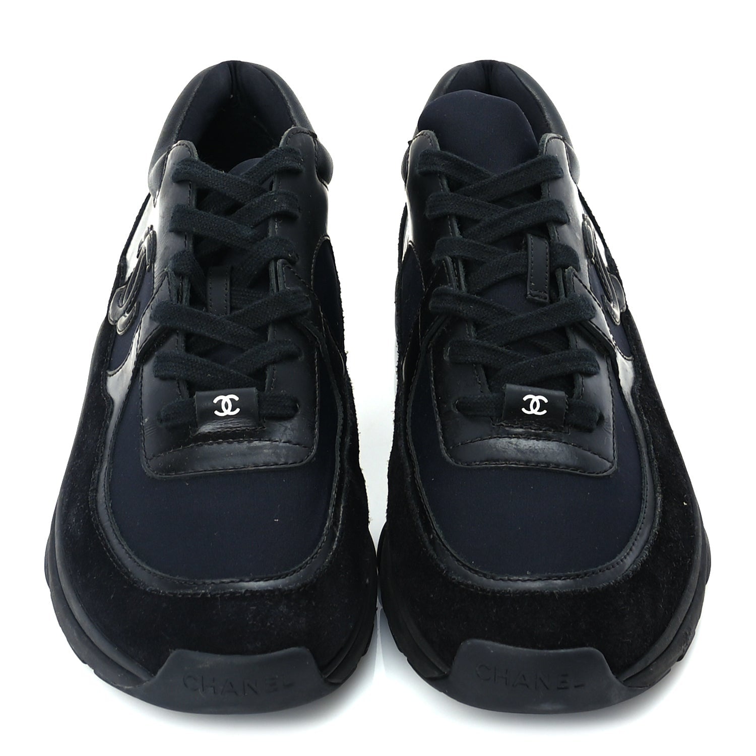 Chanel Toile Suede Calfskin CC Mens Sneakers 41  Black 4 of 8