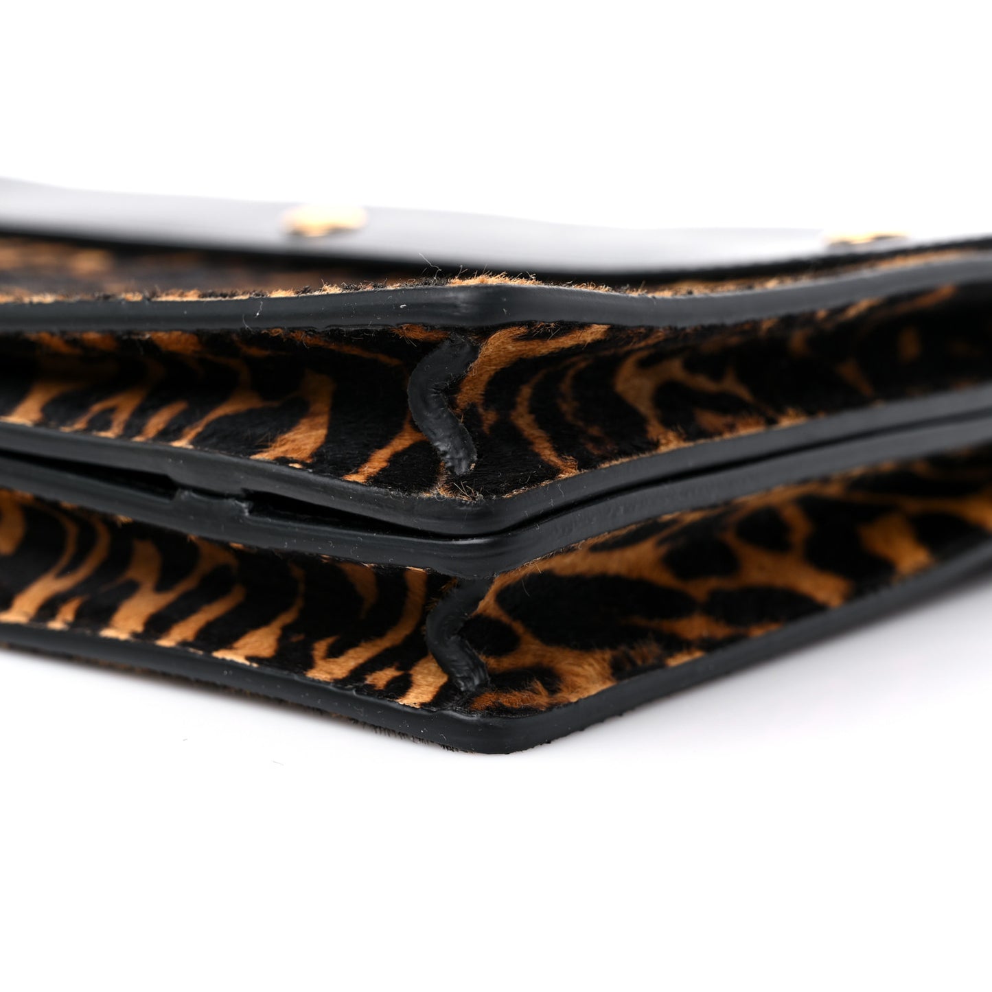 Calf Hair Leopard Print Small Title Bag with Pocket Black