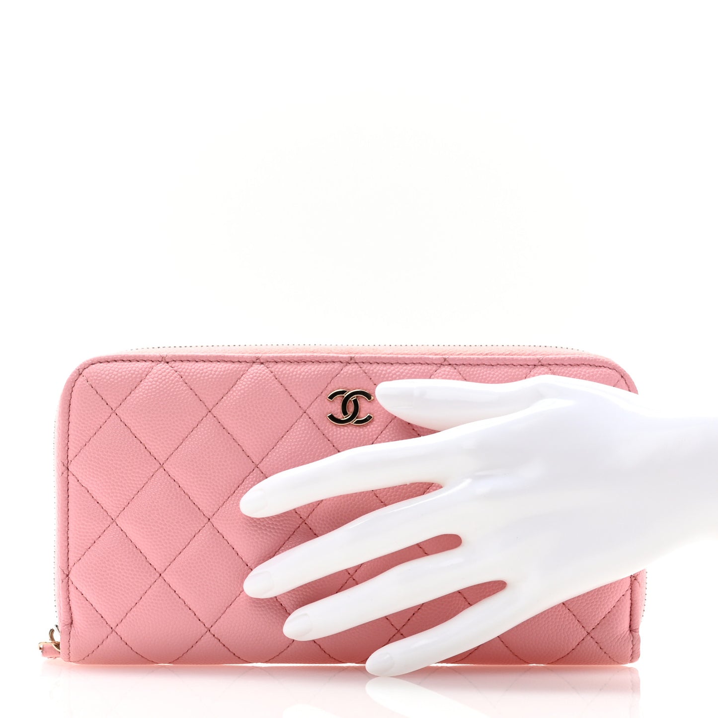 Caviar Quilted Large Gusset Zip Around Wallet Pink