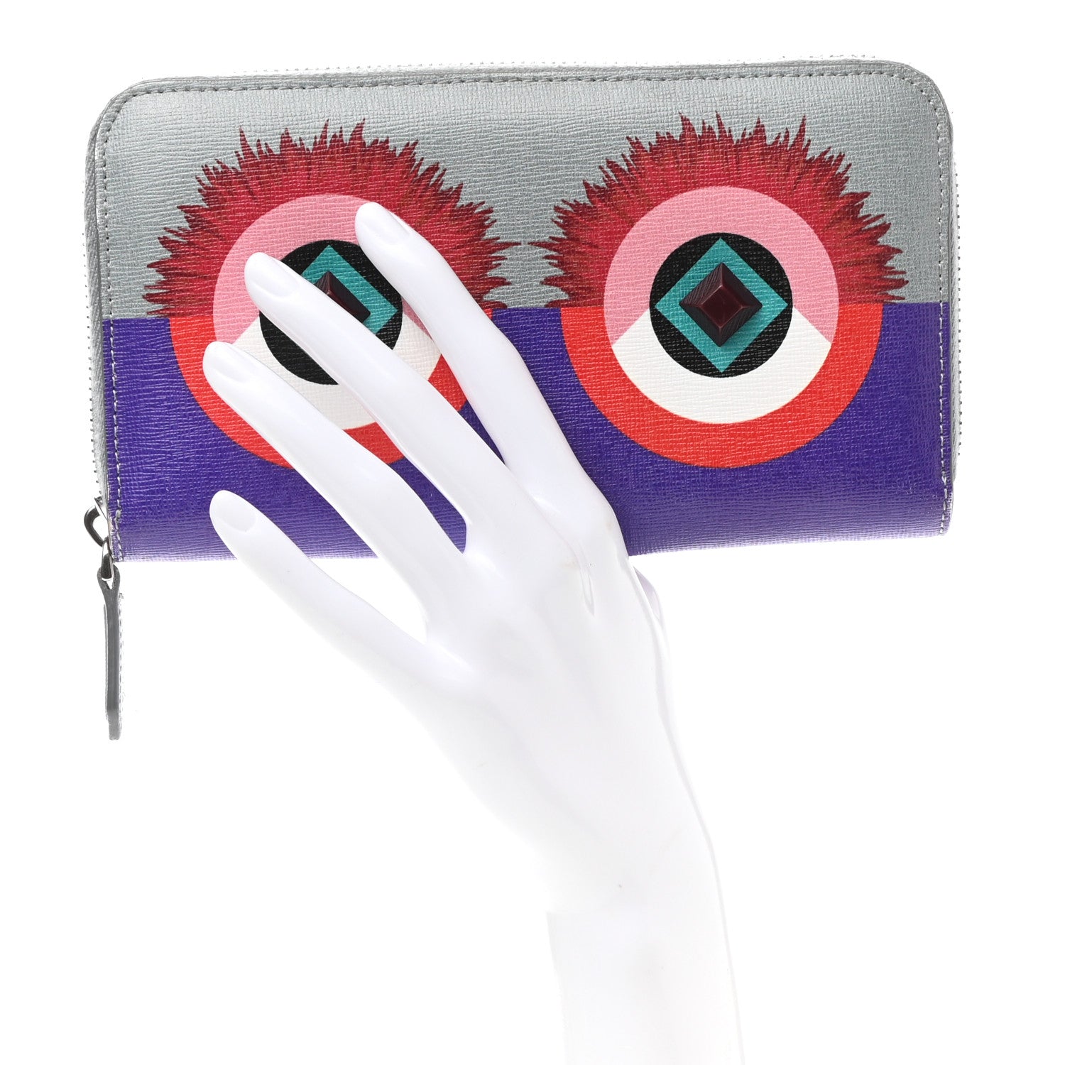 Fendi Vitello Elite Studded Hypnoteyes Zip Around Wallet Polvere Multicolor 2 of 8