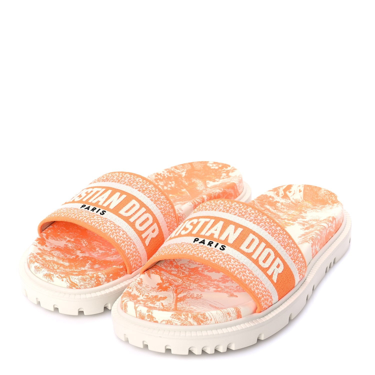 Christian Dior Canvas Fluo Toile de Jouy Embroidered Dway 10mm Slide Sandals 39  White Orange 2 of 8