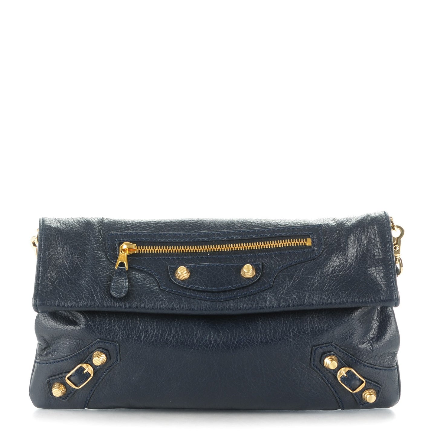 Agneau Giant 12 Gold Hardware Envelope Strap Clutch Bleu Obscur
