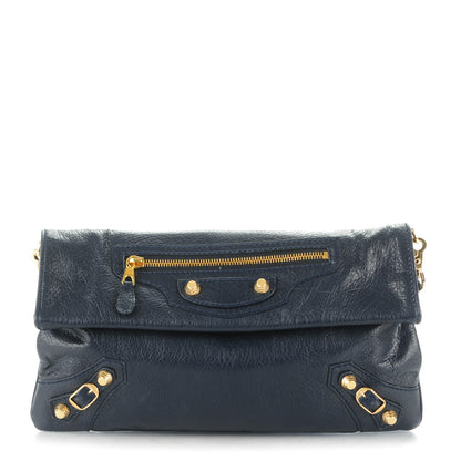 Balenciaga Agneau Giant 12 Gold Hardware Envelope Strap Clutch Bleu Obscur 1 of 7