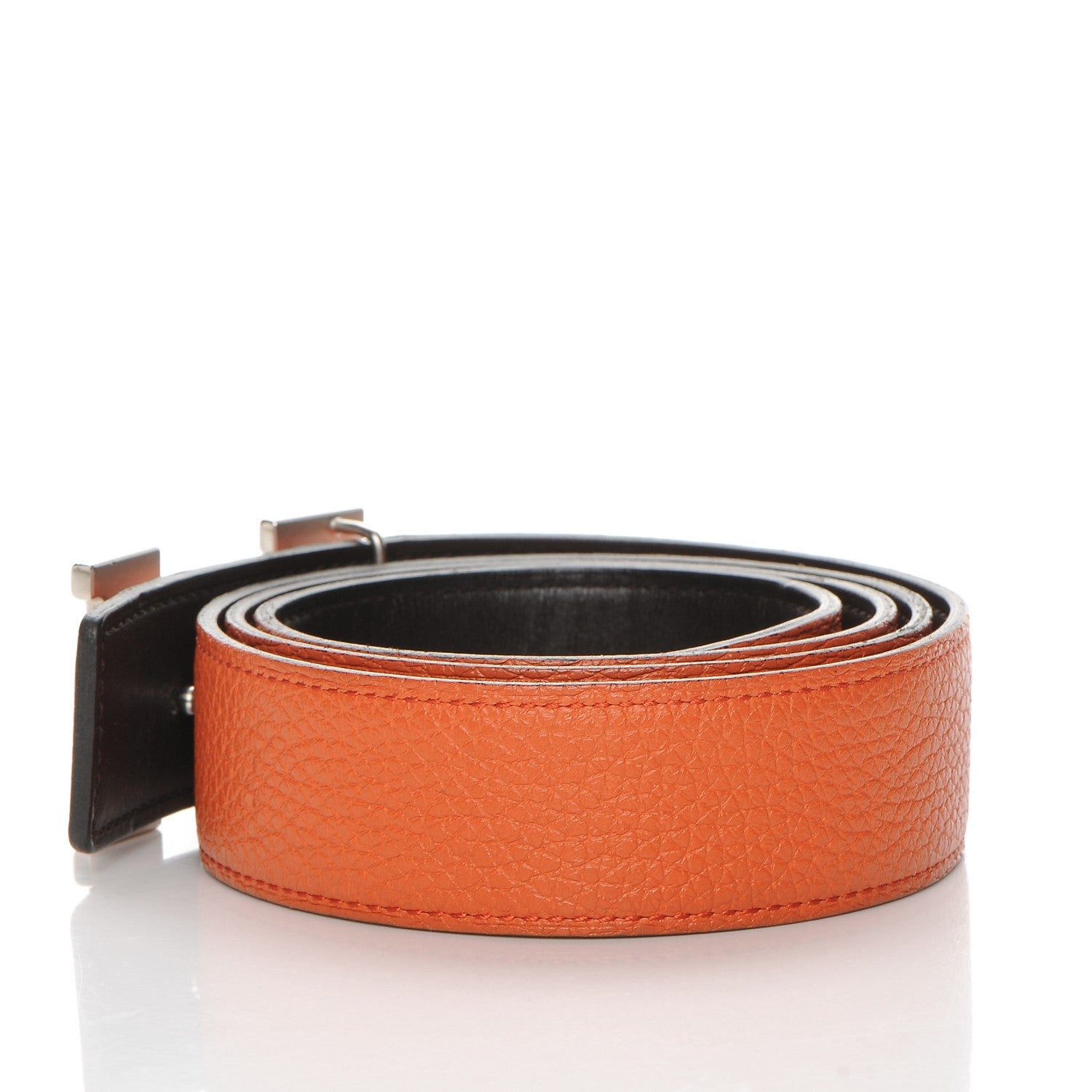 Hermes Box Togo 32mm H Belt 90 Chocolate Orange 3 of 17