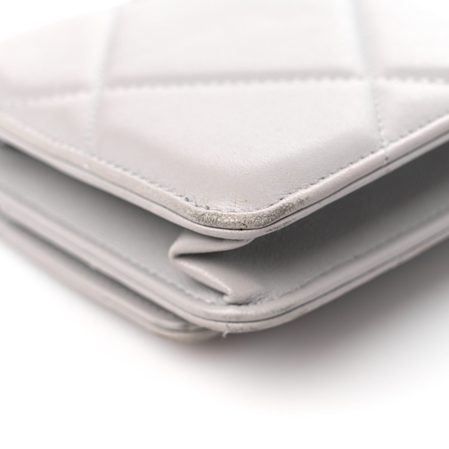 Lambskin Quilted Chanel 19 Wallet On Chain WOC Grey