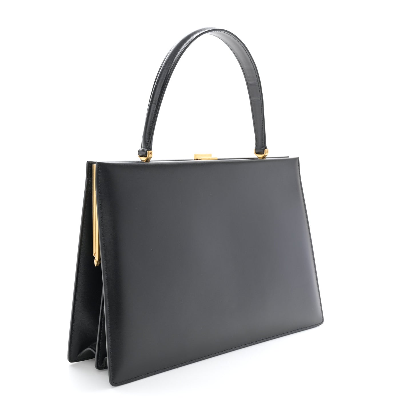 Box Calfskin Medium Clasp Bag Black