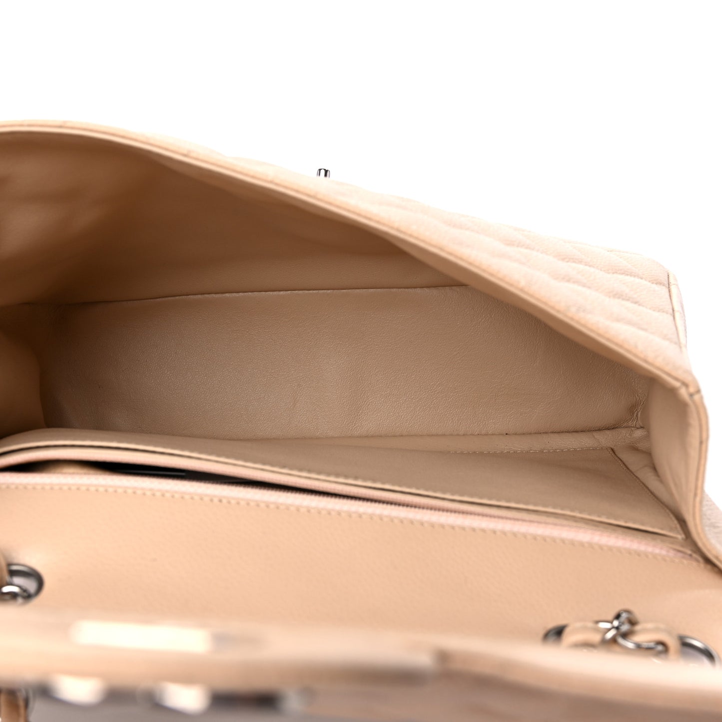 Caviar Quilted Jumbo Single Flap Beige