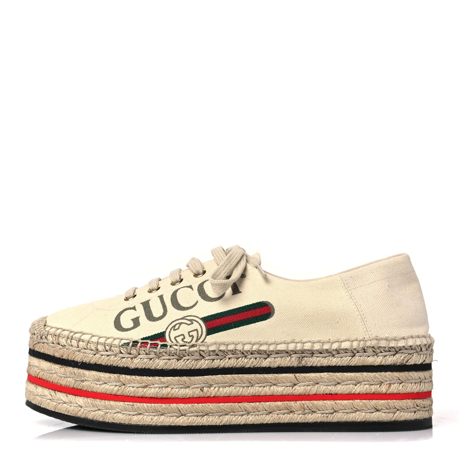 Gucci Canvas Logo Lace-Up Platform Espadrilles 41 Greggio Grege 1 of 8