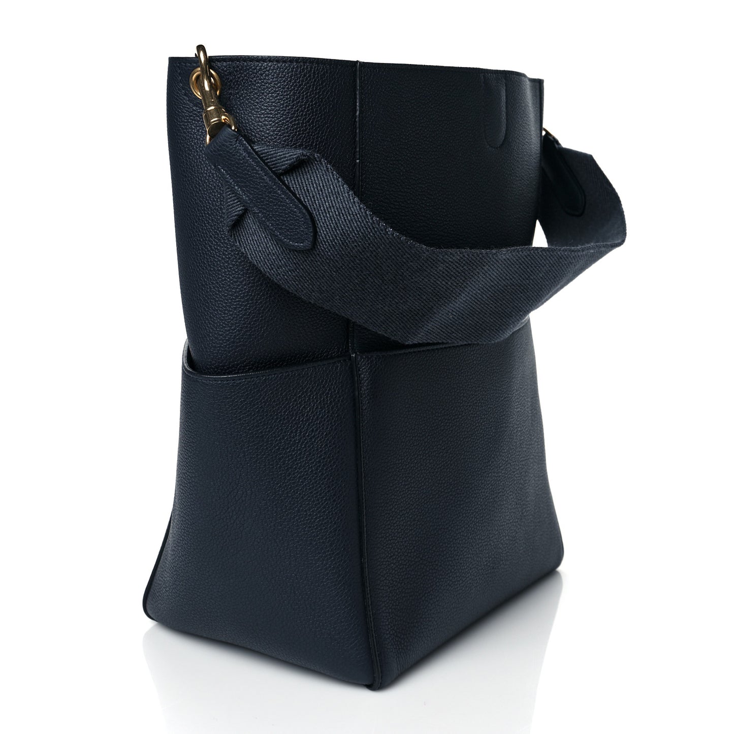 Soft Grained Calfskin Sangle Bucket Bag Navy Blue